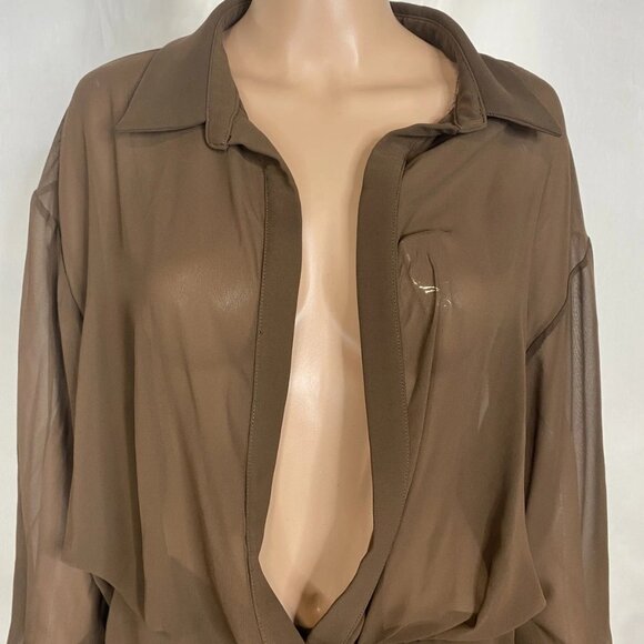 NEW HOUSE OF CB Women's Deep V-Neck Puff Skirt Mini Dress Size XL Brown - Picture 4 of 7